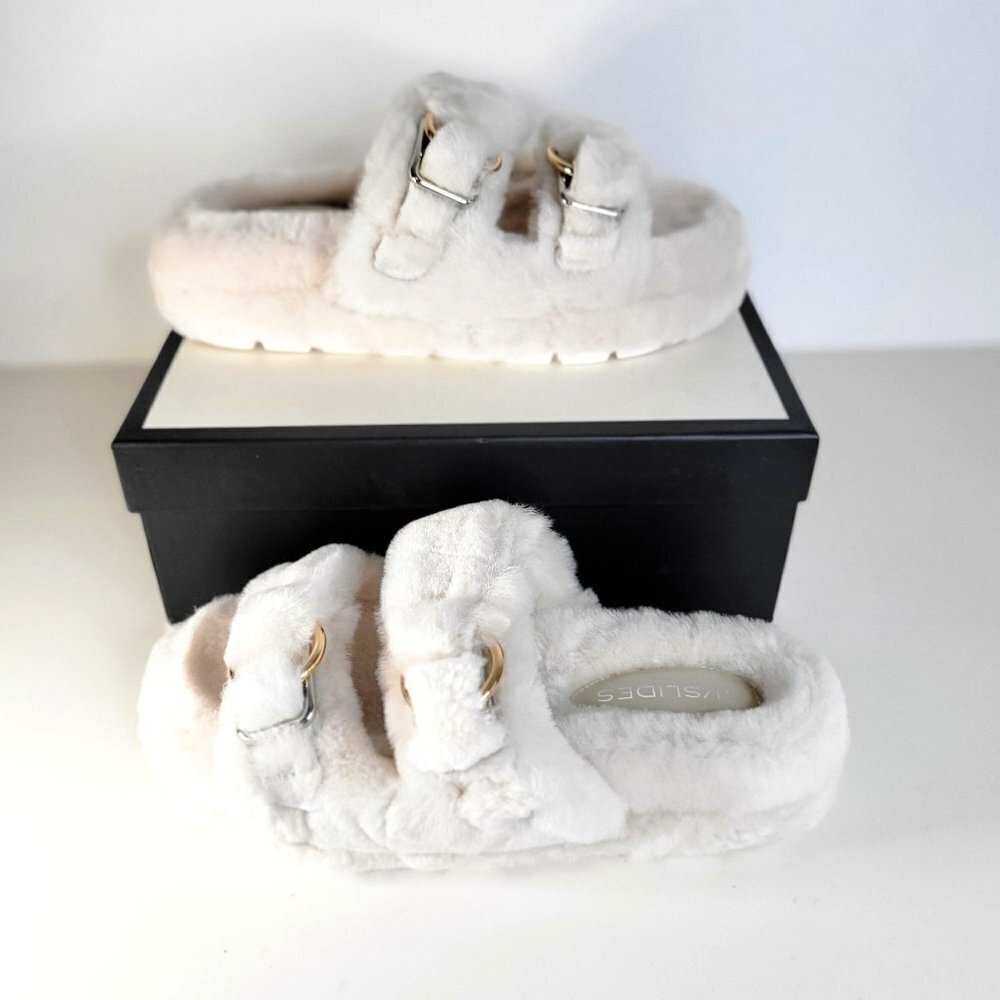JSLIDES Shearling Slippers Natural Women Size 8